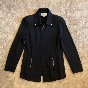 💫 🖤 St. John Basics Santana Knit Blazer Gold Zipper Accents Sz 2 EUC Old Money
